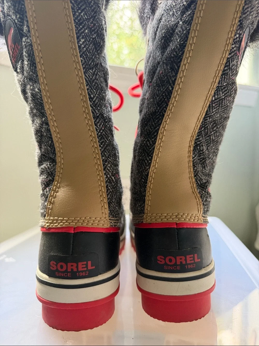 Sorel Black, Tan & Red Women's Insulated Winter Boots with Faux Fur Cuff
